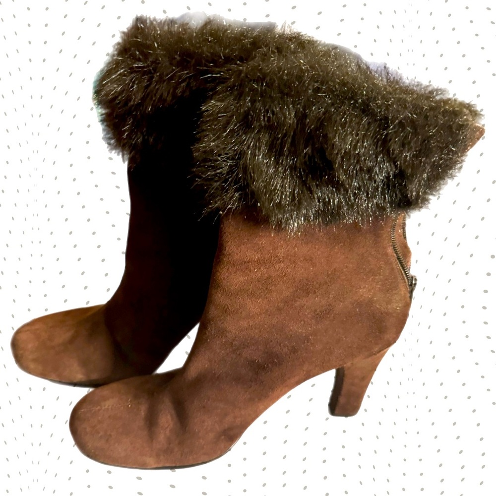 Sam & Libby brown suede ankle casual boots with fur